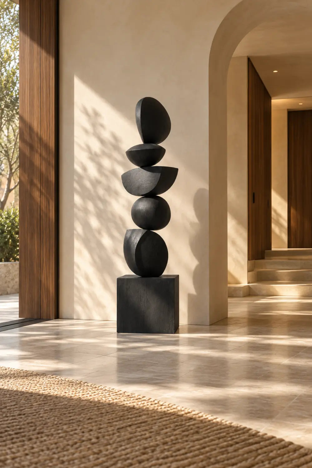 Large Black Wooden Abstract Sculpture For Modern Minimalist Home Decor And Living Room Accent