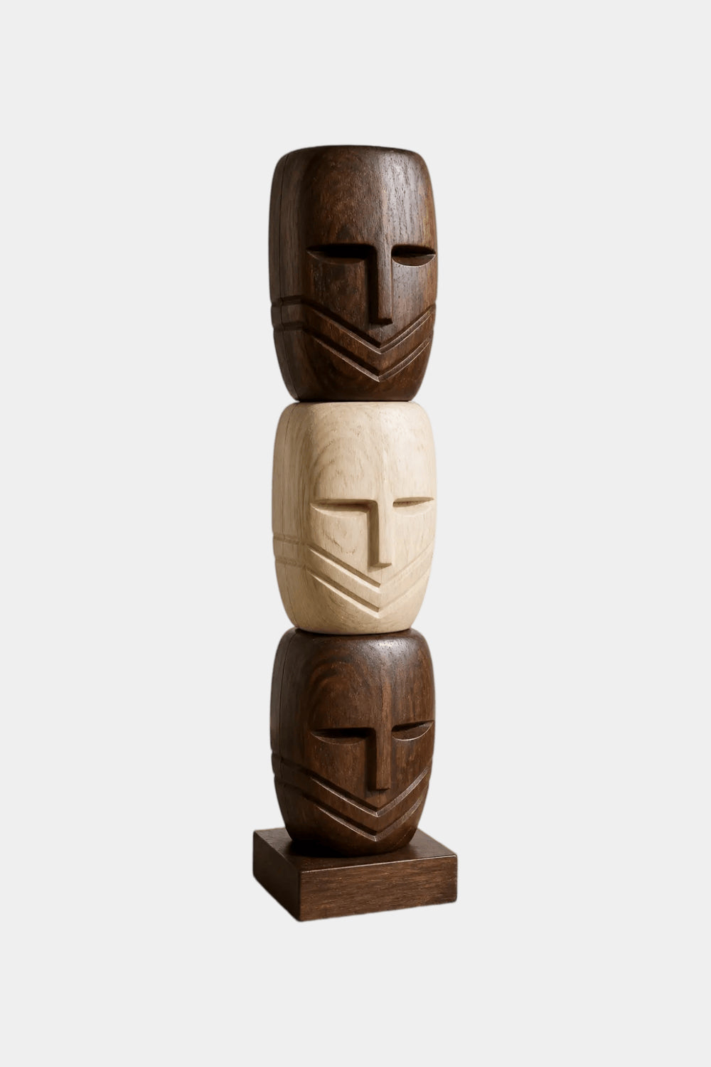 Large African Tribal Wood Sculpture With Abstract Human Faces For Modern Home Decor