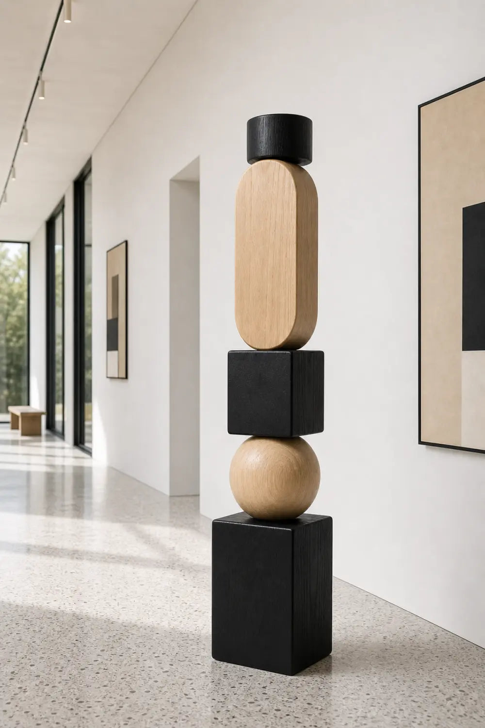 Large Handmade Abstract Wood Sculpture Modern Minimalist Floor Standing Art For Living Room Decor