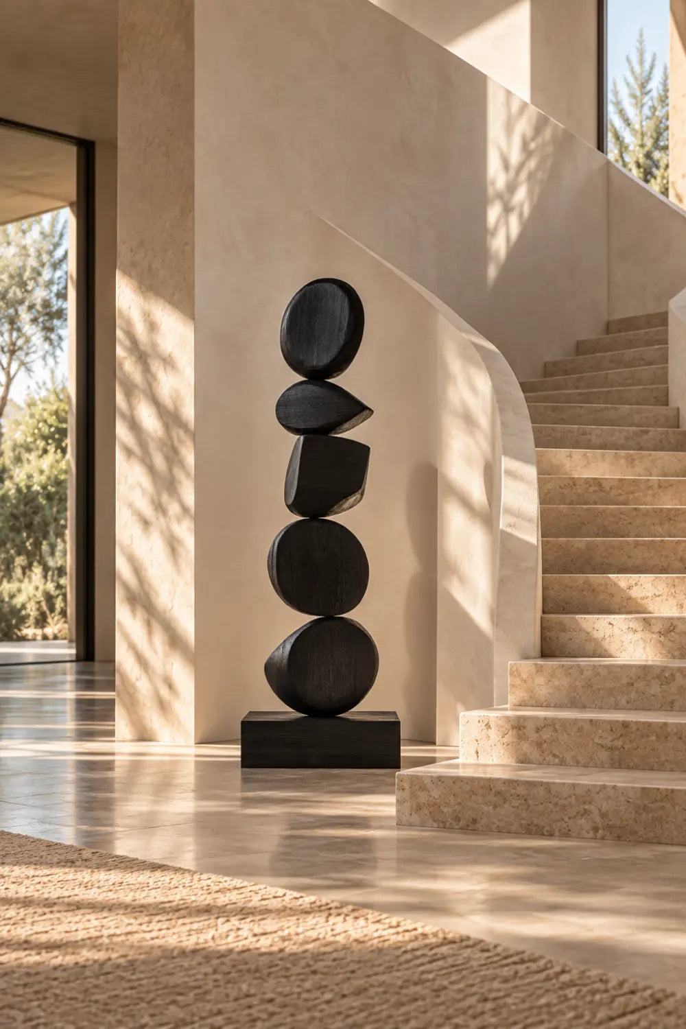 Large Black Abstract Wood Sculpture For Modern Minimalist Home Decor
