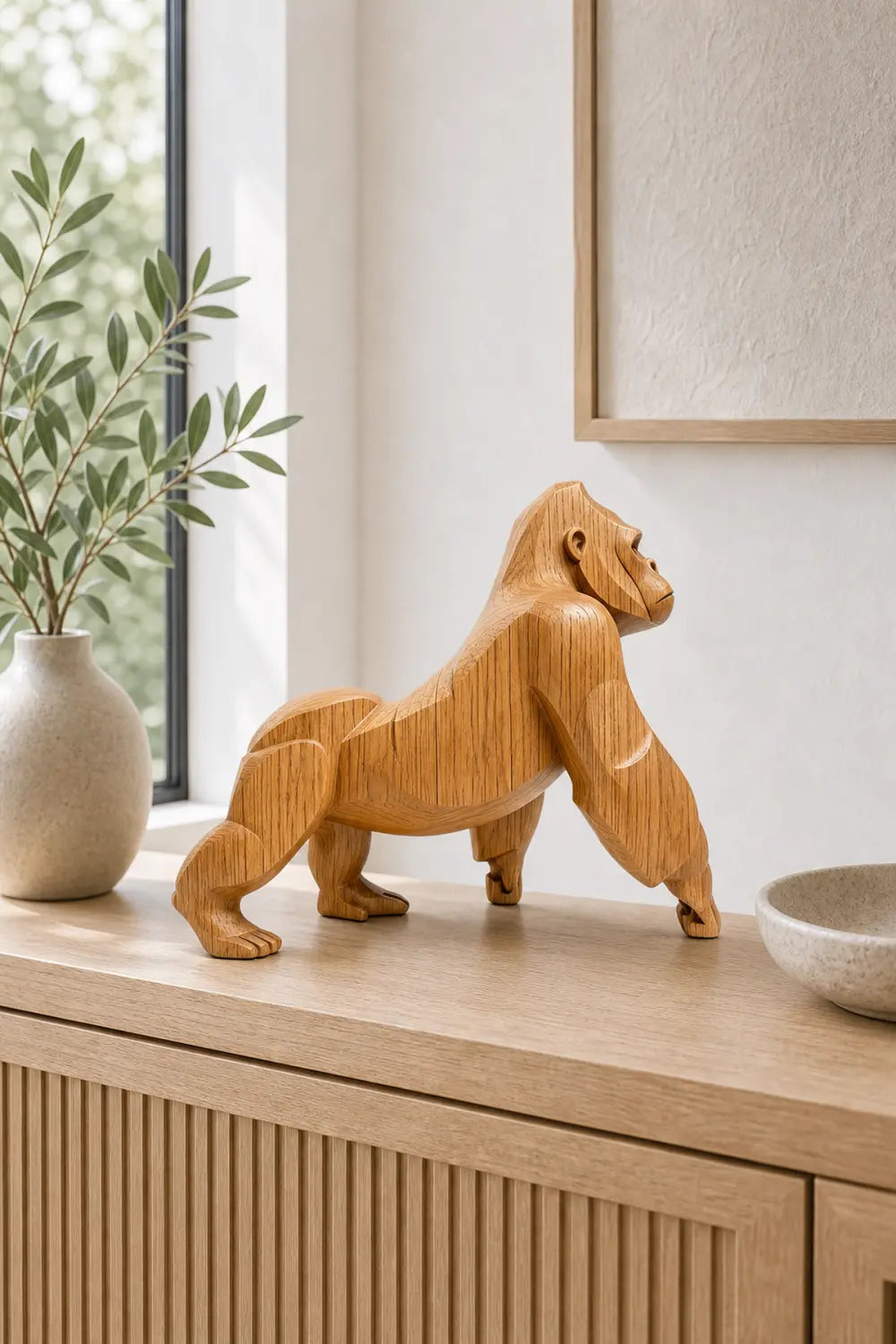 Hand-Carved Wooden Gorilla Sculpture Modern Animal Statue For Home Decor