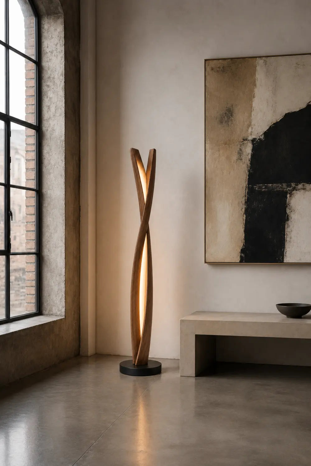 Handcrafted Wooden Sculpture Lamp Abstract Twist Design Ambient Lighting For Luxury Interiors