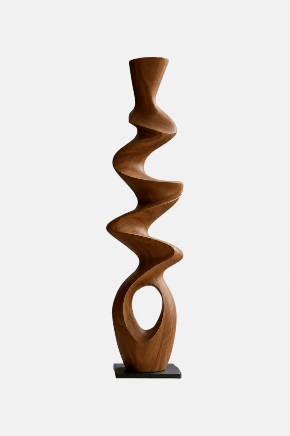 Swirling Wood Floor Sculpture | Tall Helical Statue For Living Space Decor
