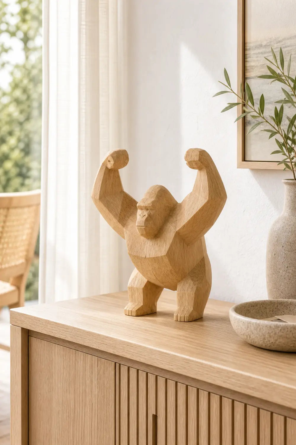 Hand-Carved Wooden Gorilla Sculpture Abstract Animal Art For Modern Home Decor