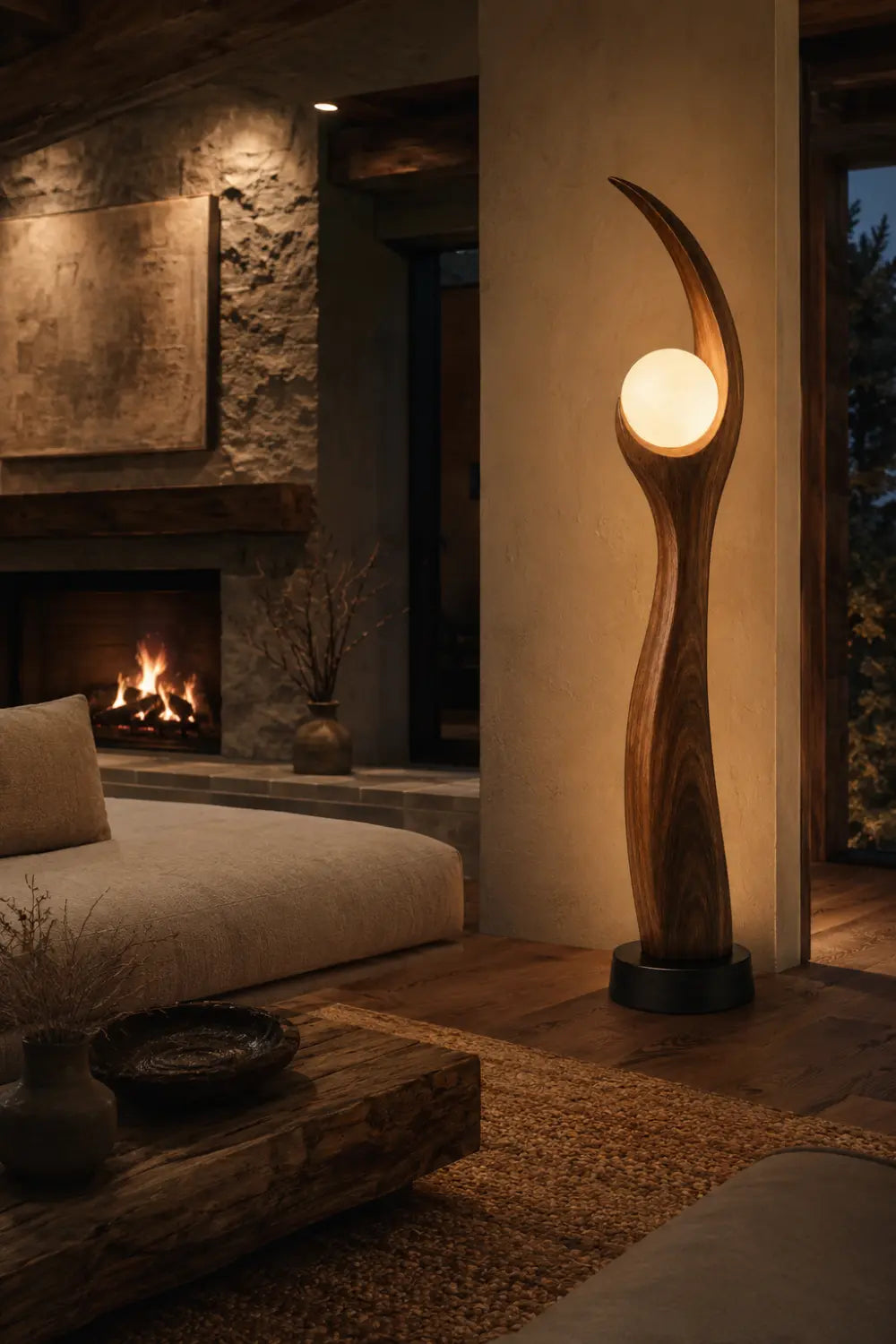 Sculptural Wooden Floor Lamp Blending Art And Function With Natural Grain Texture And Soft Illumination