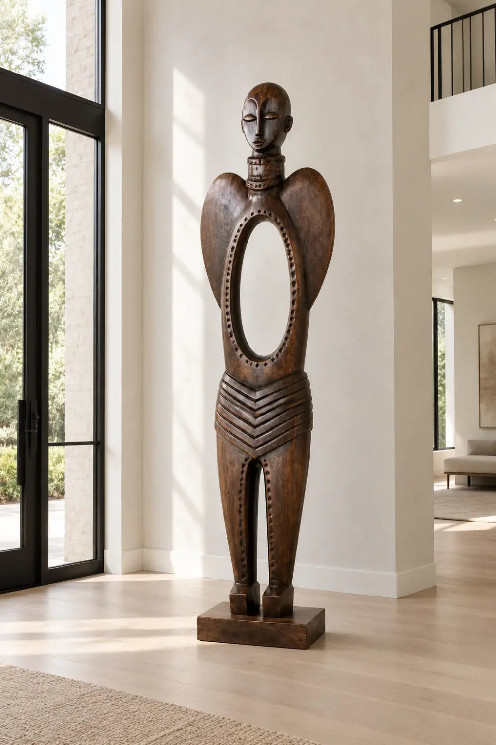 Abstract Tribal Wood Sculpture Hand Carved Walnut Statue For Modern Home Decor