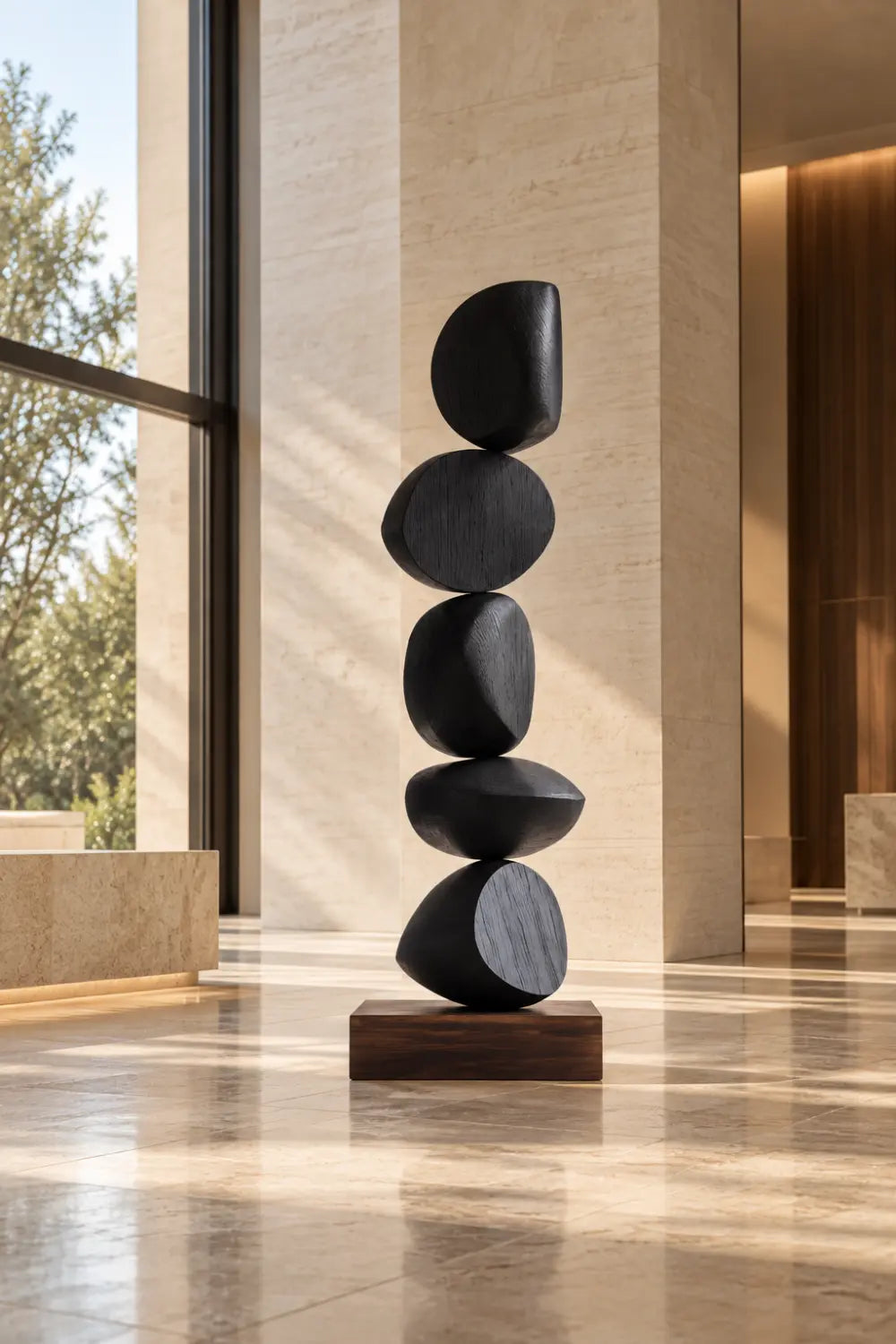Large Black Abstract Wood Sculpture For Modern Home Decor