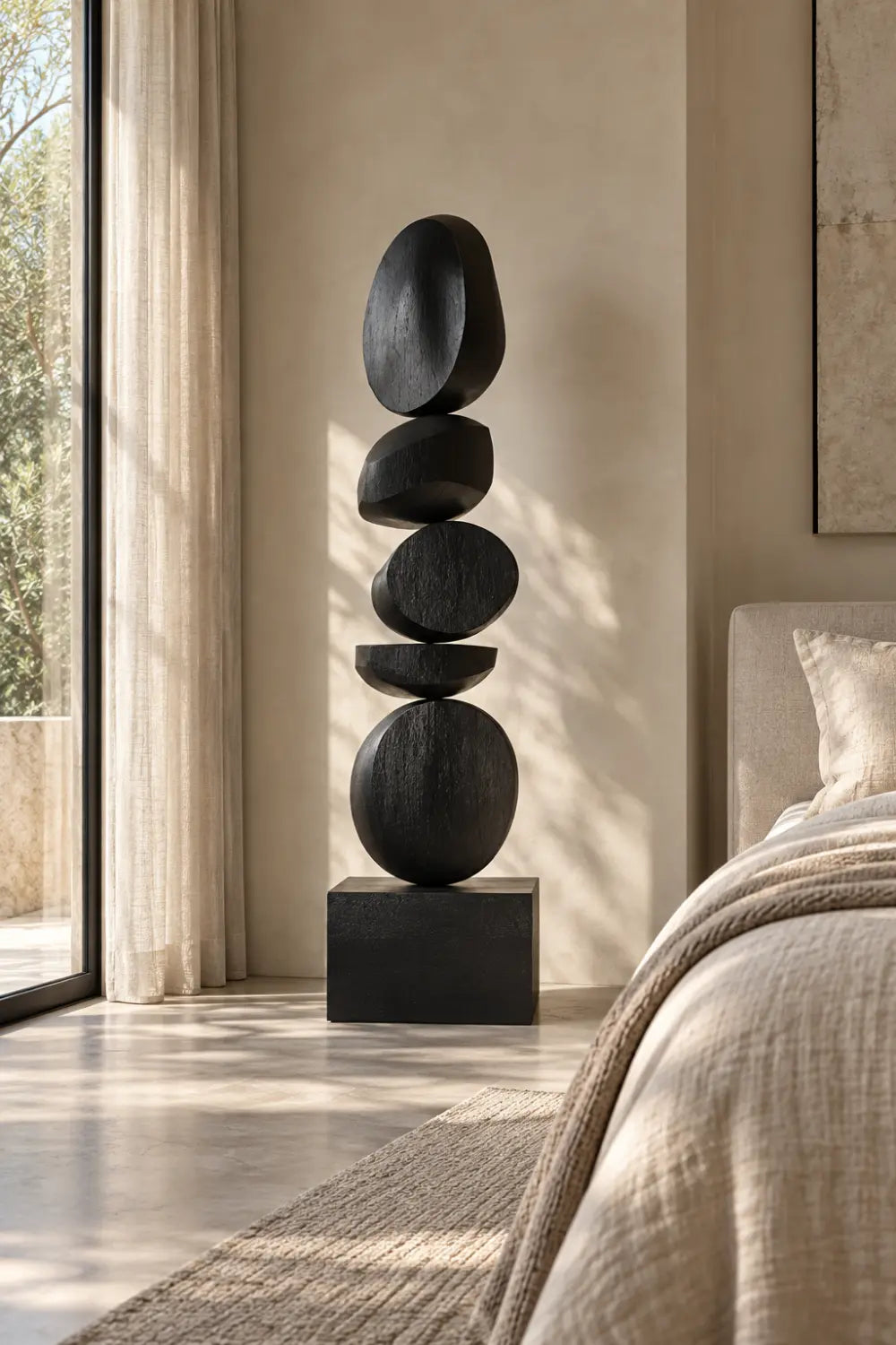 Large Black Wooden Abstract Sculpture For Modern Home Decor