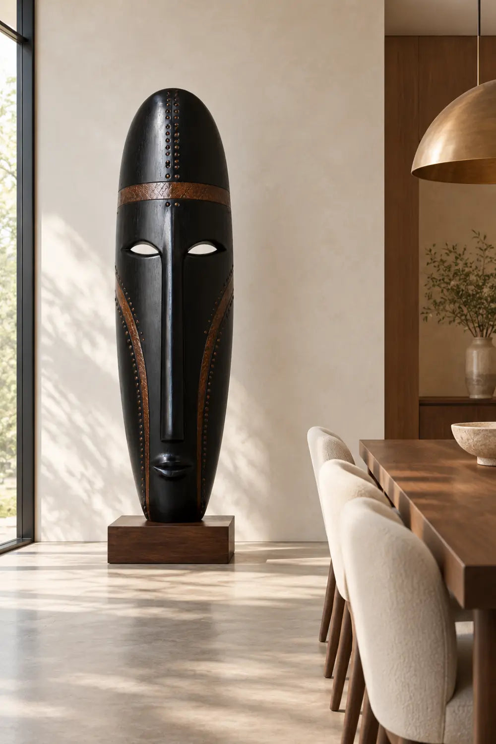 Large Black Walnut Wood Tribal Face Sculpture For Modern Home Decor