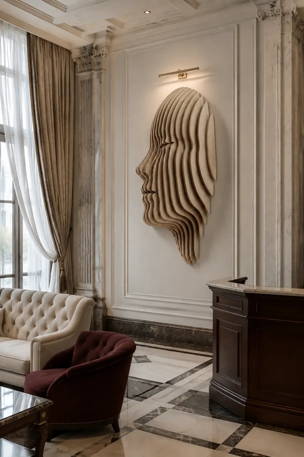 Parametric Sliced Wooden Face Wall Art | 3D Layered Profile Relief Decor