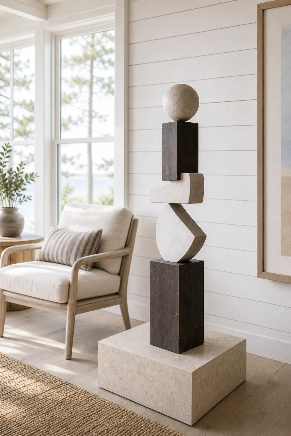 Large Abstract Wooden Sculpture For Modern Minimalist Home Decor And Gallery Display
