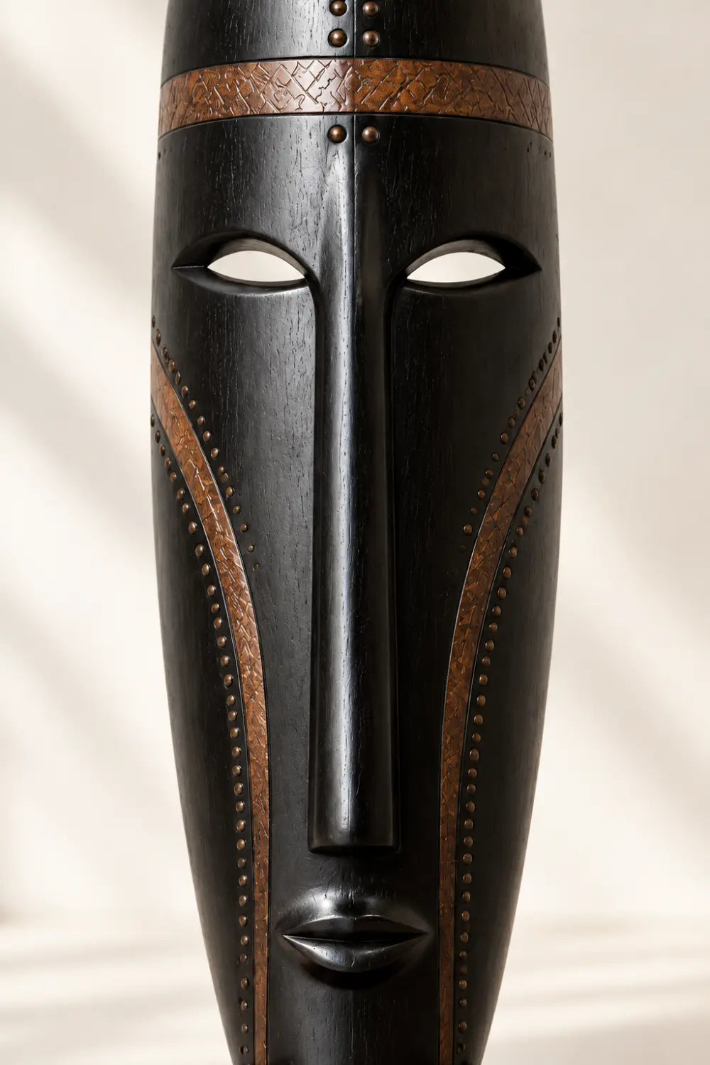 Large Black Walnut Wood Tribal Face Sculpture For Modern Home Decor