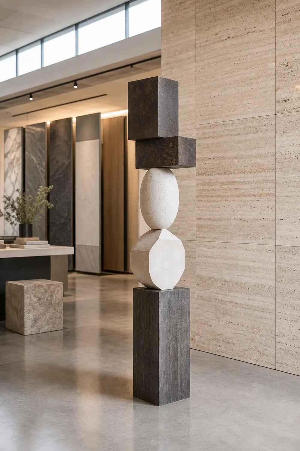 Large Abstract Wooden Sculpture For Modern Living Rooms - Minimalist Floor Art Decor