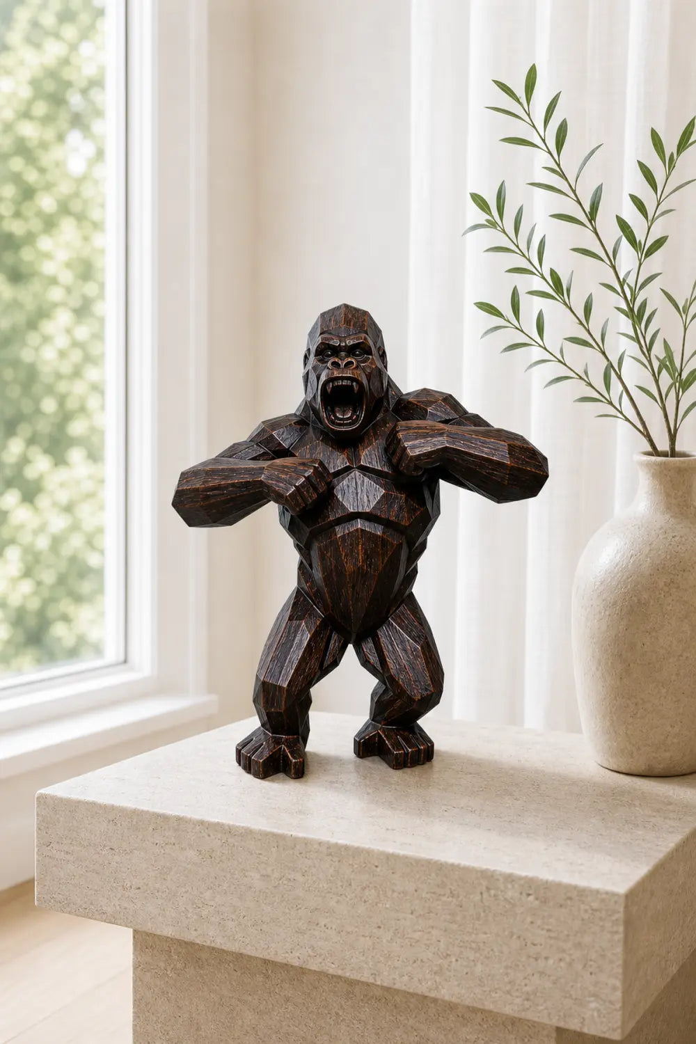 Hand Carved Walnut Gorilla Sculpture Modern Abstract Animal Statue For Home Decor