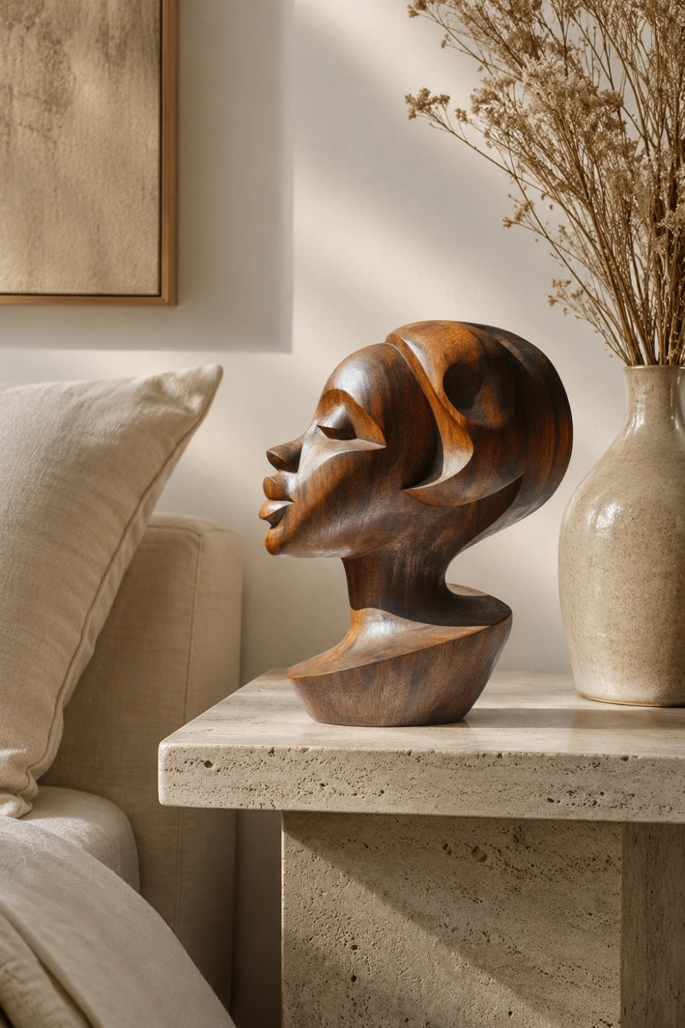 Mid-Century Modern Wooden Bust | Hand-Polished Feminine Silhouette Sculpture