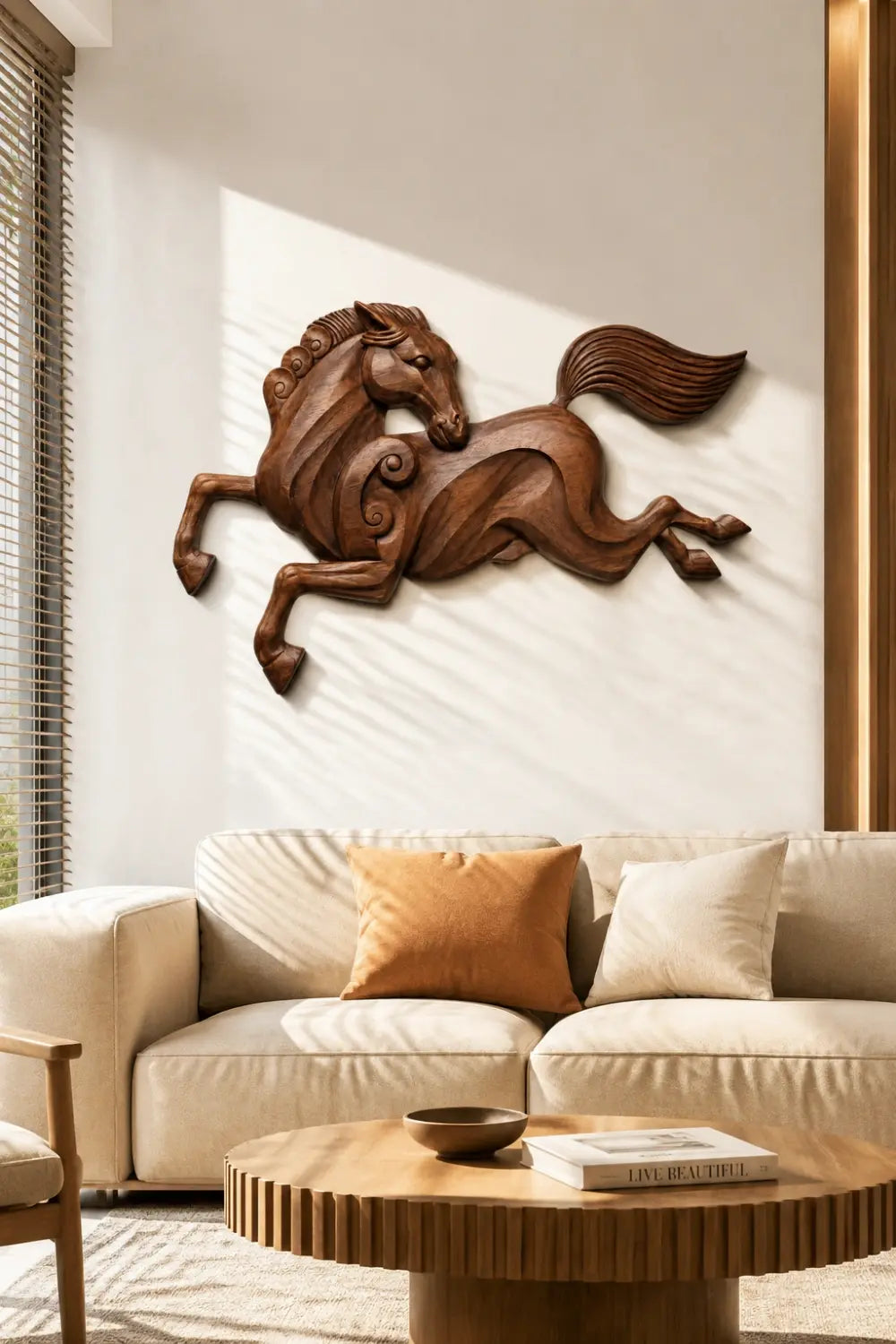 Wooden Horse & Human Profile Wall Relief | Optical Illusion Art