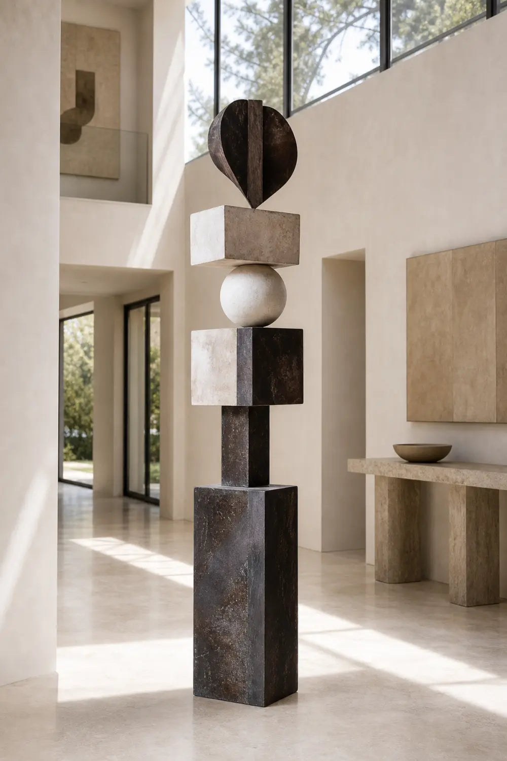 Large Hand-Carved Wooden Sculpture For Modern Living Room Decor Abstract Minimalist Floor Art