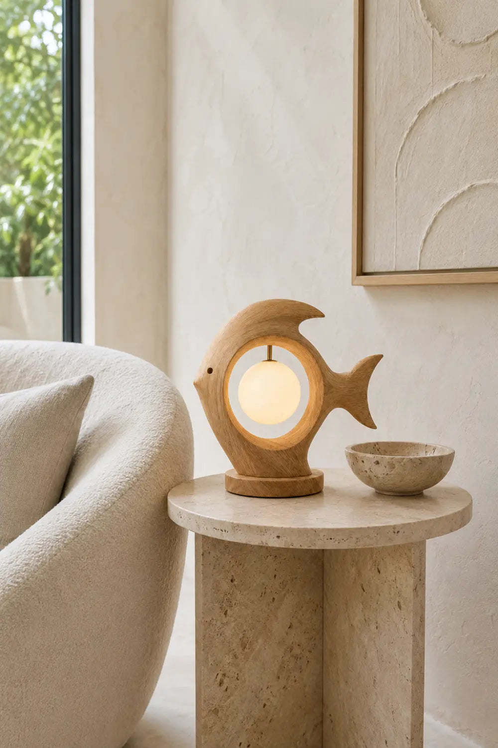 Modern Fish Shaped Wooden Table Lamp For Minimalist Home Decor And Warm Ambient Lighting