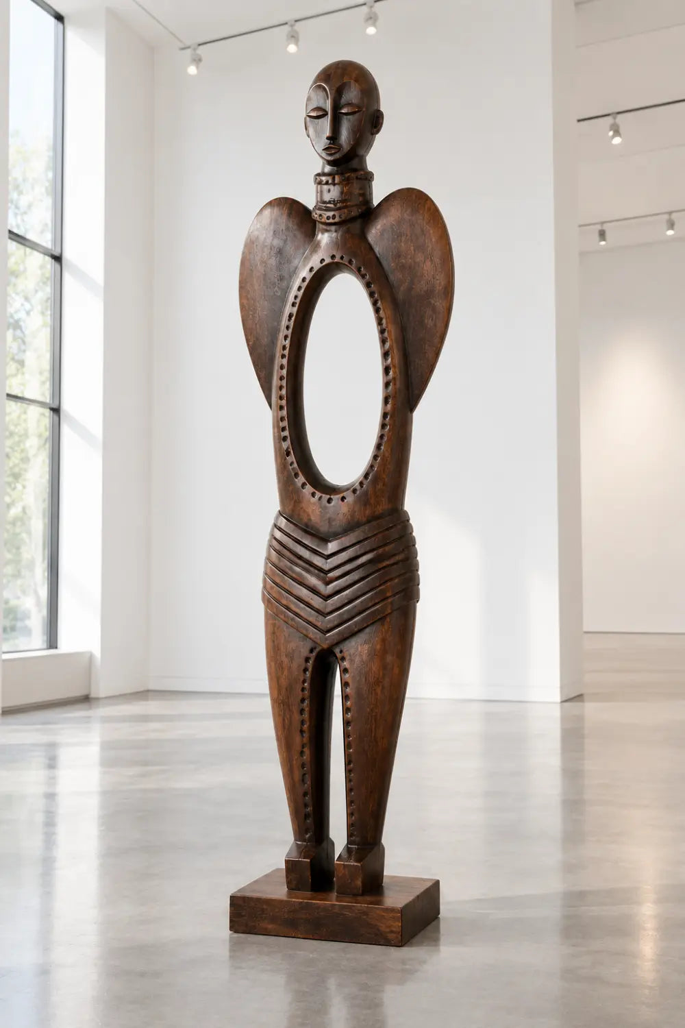 Abstract Tribal Wood Sculpture Hand Carved Walnut Statue For Modern Home Decor