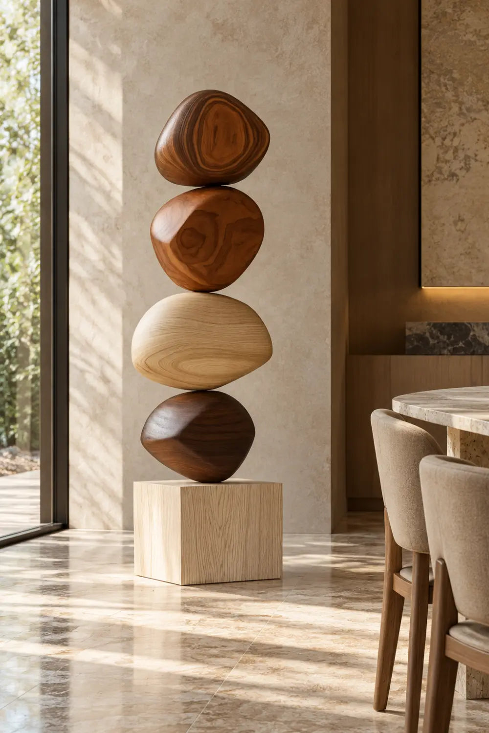 Large Abstract Wooden Sculpture For Modern Minimalist Home Decor And Living Room Art