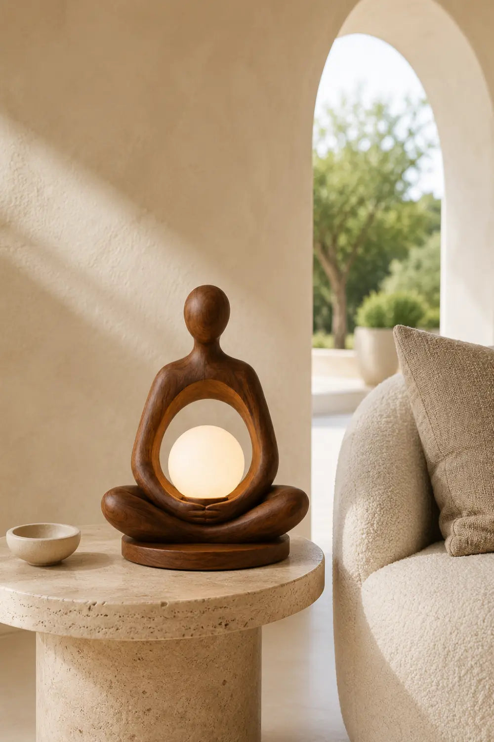 Minimalist Wood Table Lamp With Abstract Human Form For Contemporary Interior Styling