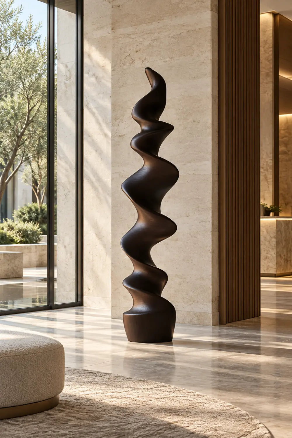 Large Abstract Spiral Wood Sculpture For Modern Home Decor