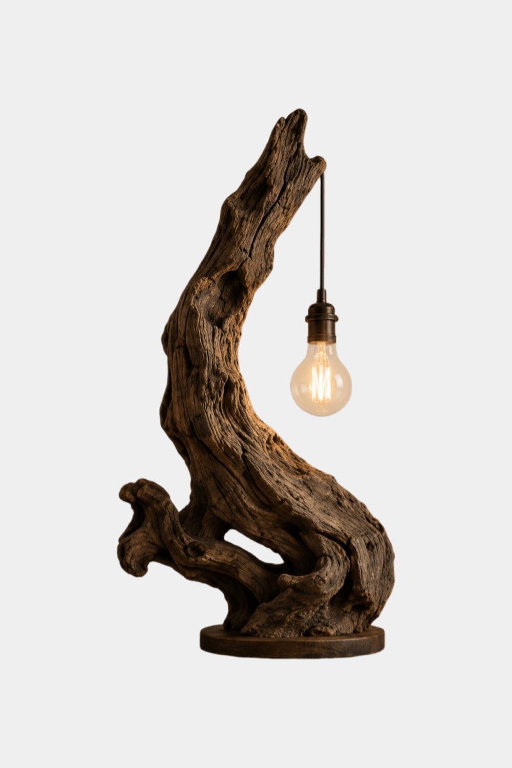 Natural Reclaimed Wood Log Table Lamp | Exposed Filament Bulb Lantern For Space Decor