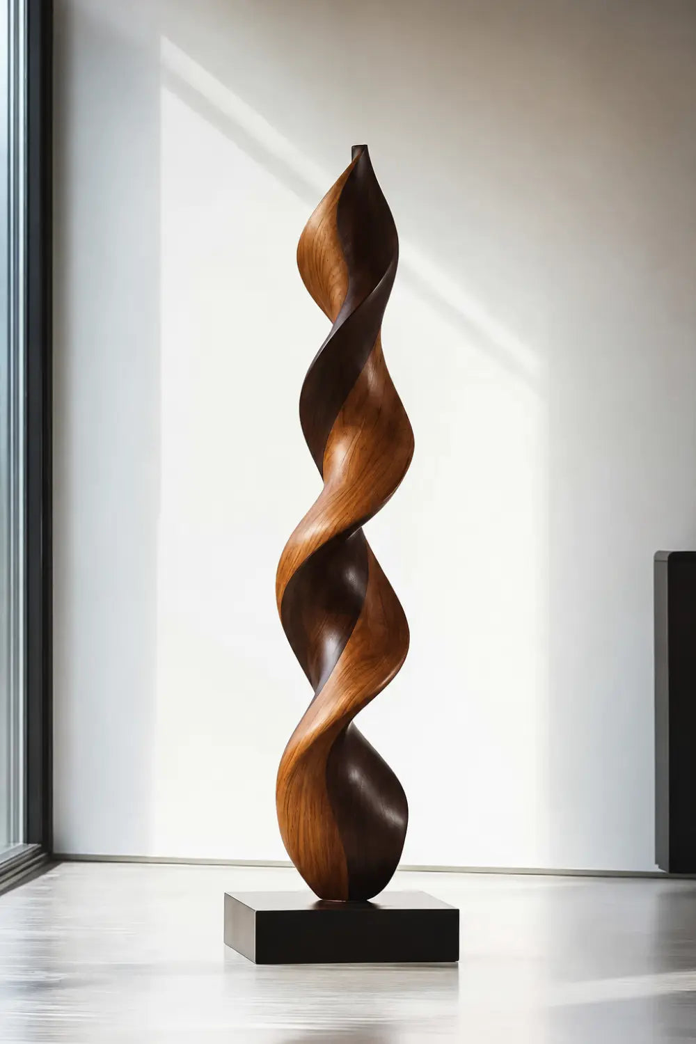Large Abstract Walnut Wood Floor Sculpture For Modern Home Decor