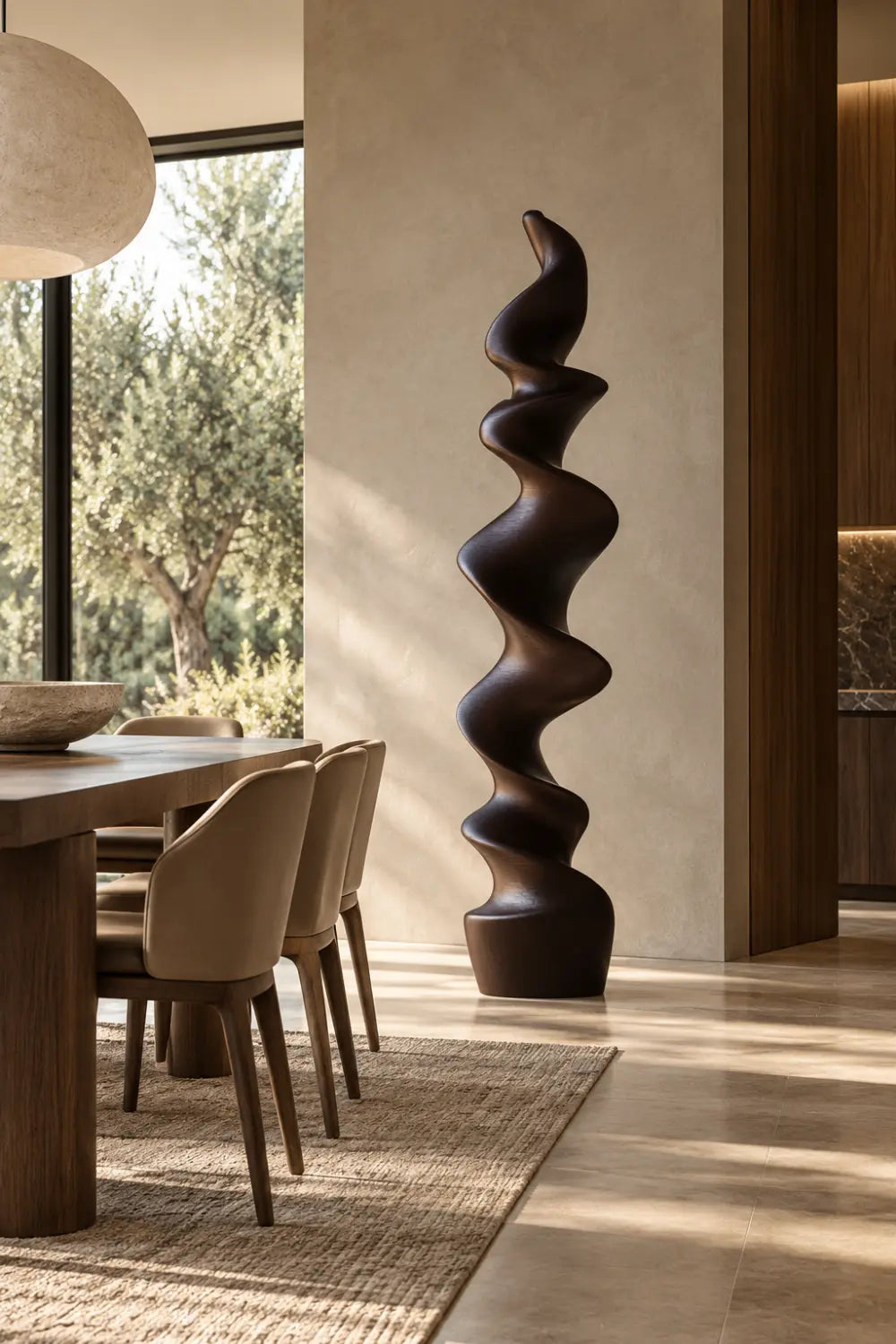 Large Abstract Spiral Wood Sculpture For Modern Home Decor