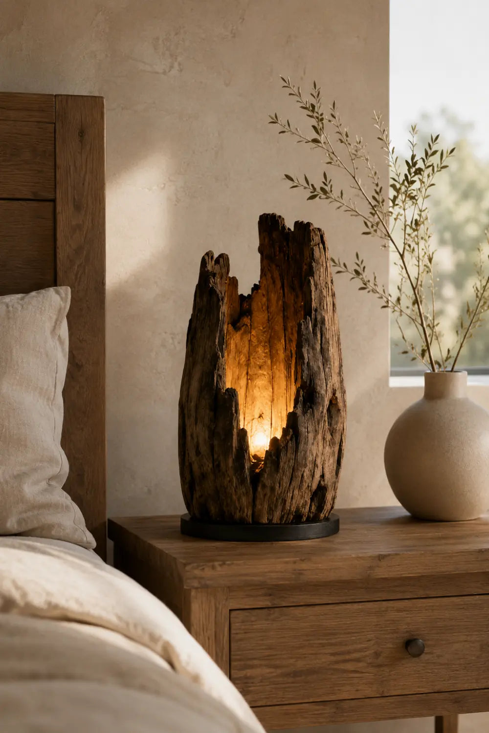 Abstract Wooden Sculpture Lamp As Functional Art Piece For Minimalist And Eco-Friendly Homes