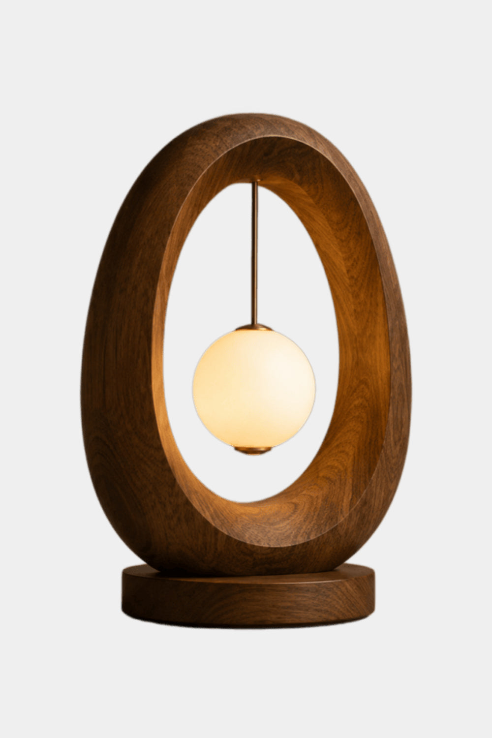 Minimalist Oval Wood Table Lamp | Elliptical Hanging Orb Desk Light For Space Decor