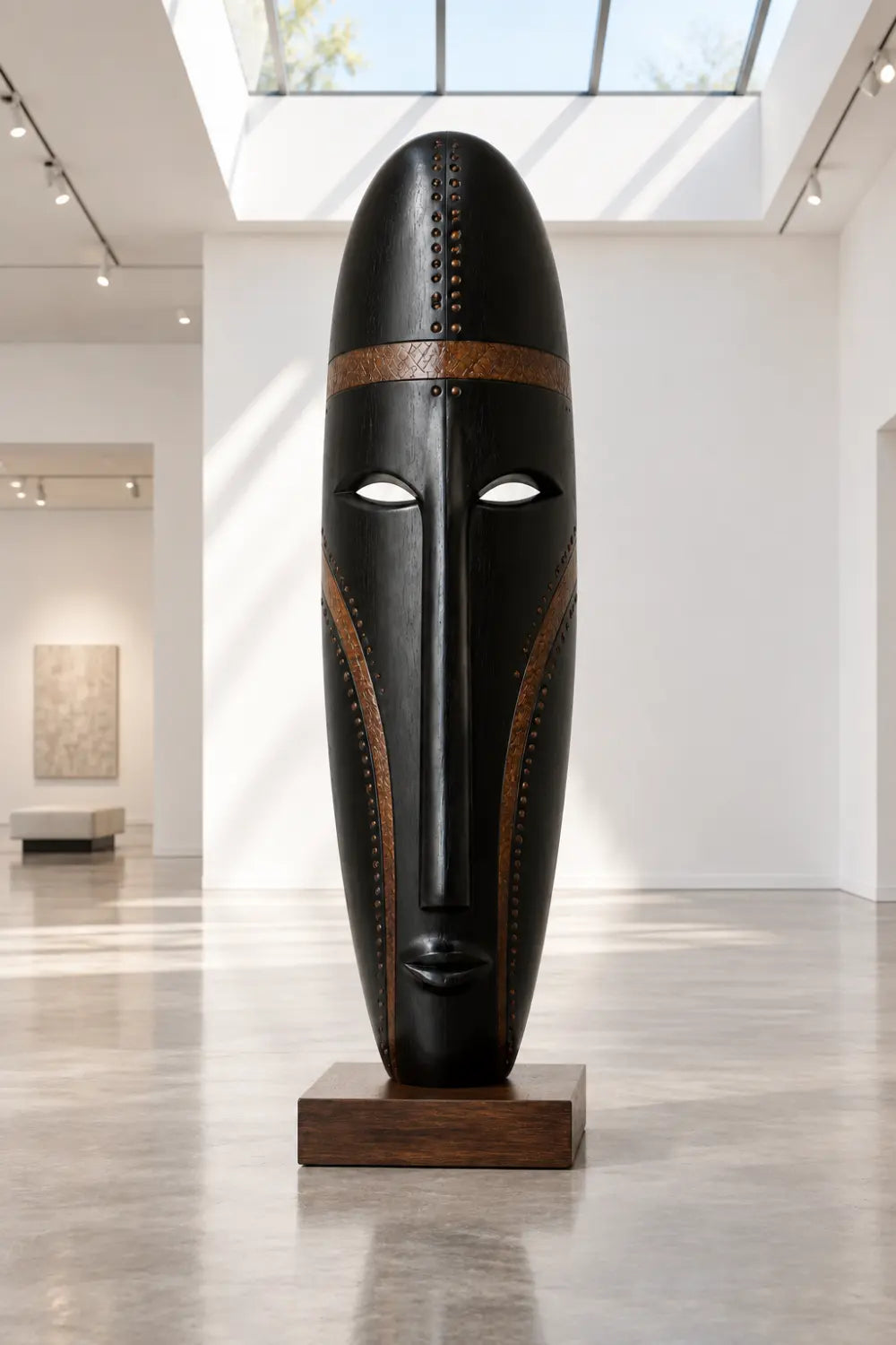 Large Black Walnut Wood Tribal Face Sculpture For Modern Home Decor