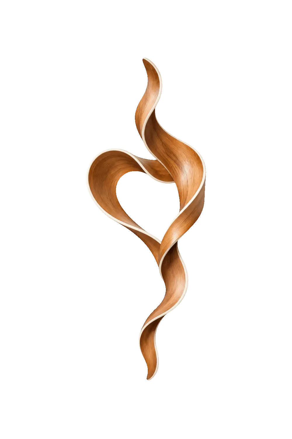 Modern Wooden Ribbon Heart Sculpture | Abstract Infinity Swirl Loop Art Decor