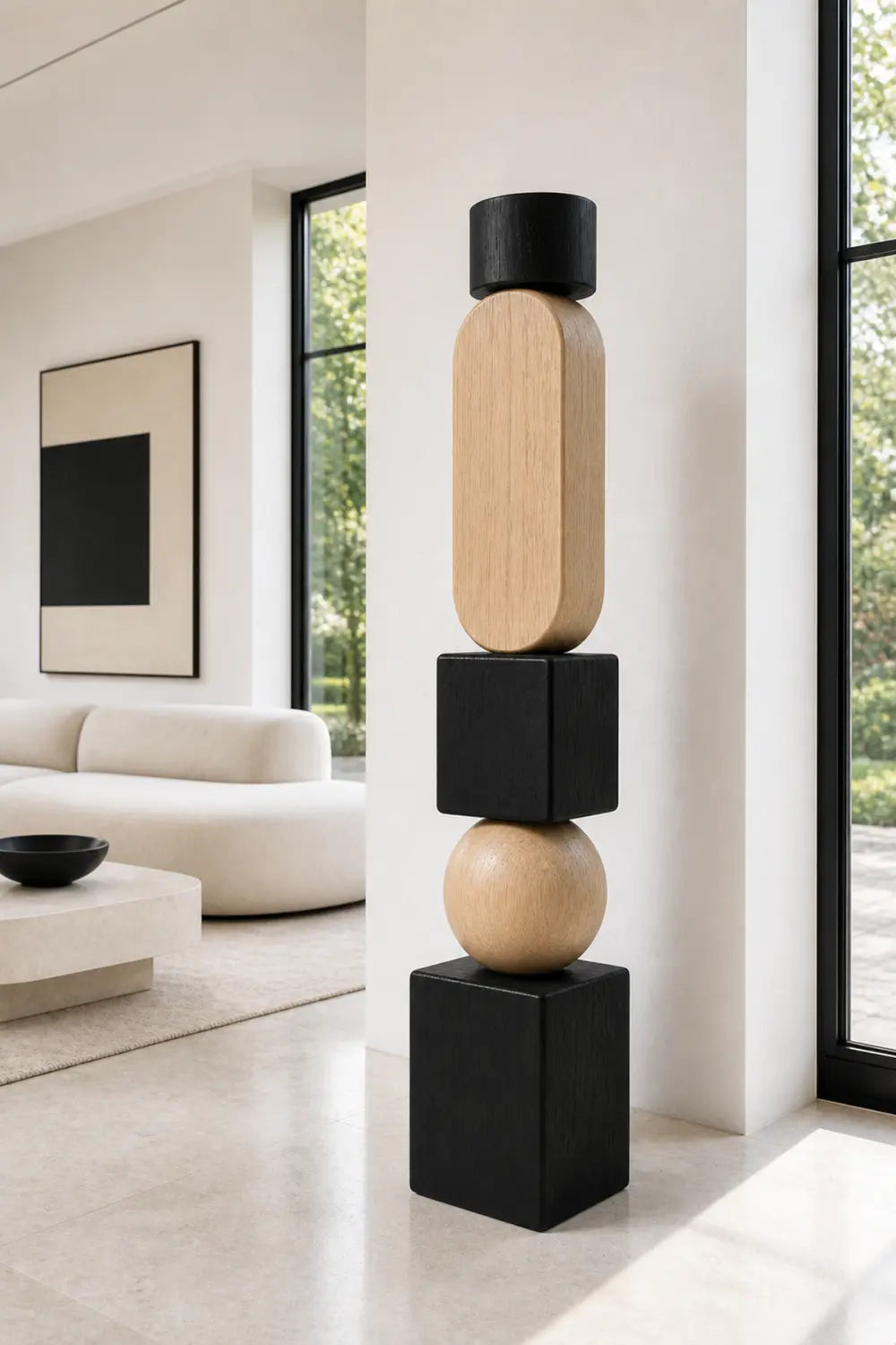 Large Handmade Abstract Wood Sculpture Modern Minimalist Floor Standing Art For Living Room Decor