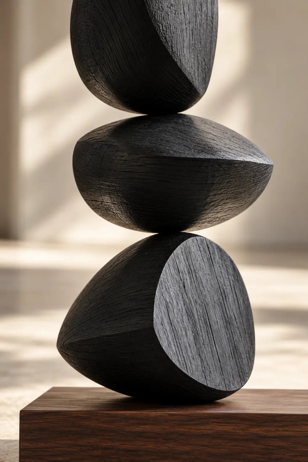 Large Black Abstract Wood Sculpture For Modern Home Decor