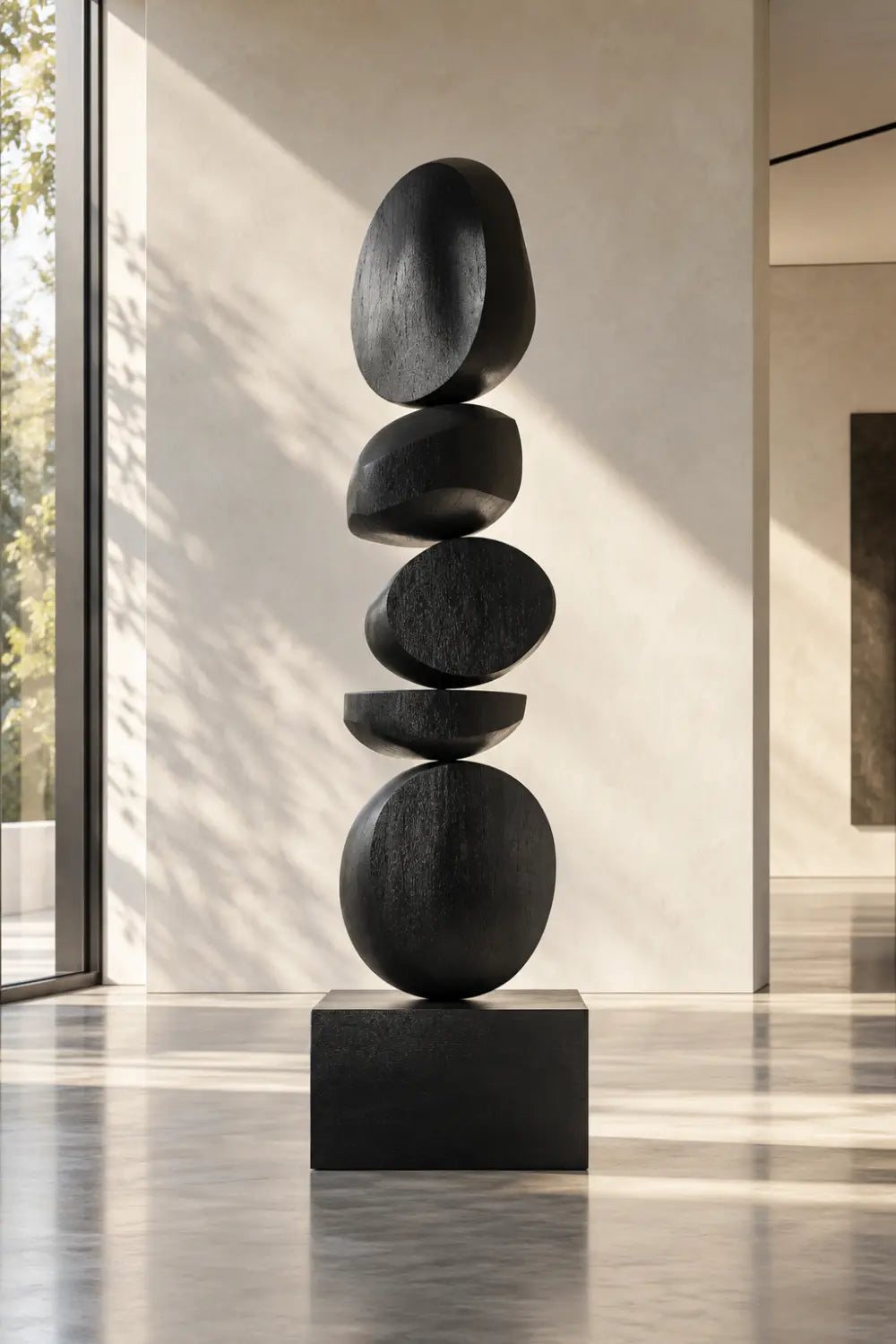 Large Black Wooden Abstract Sculpture For Modern Home Decor