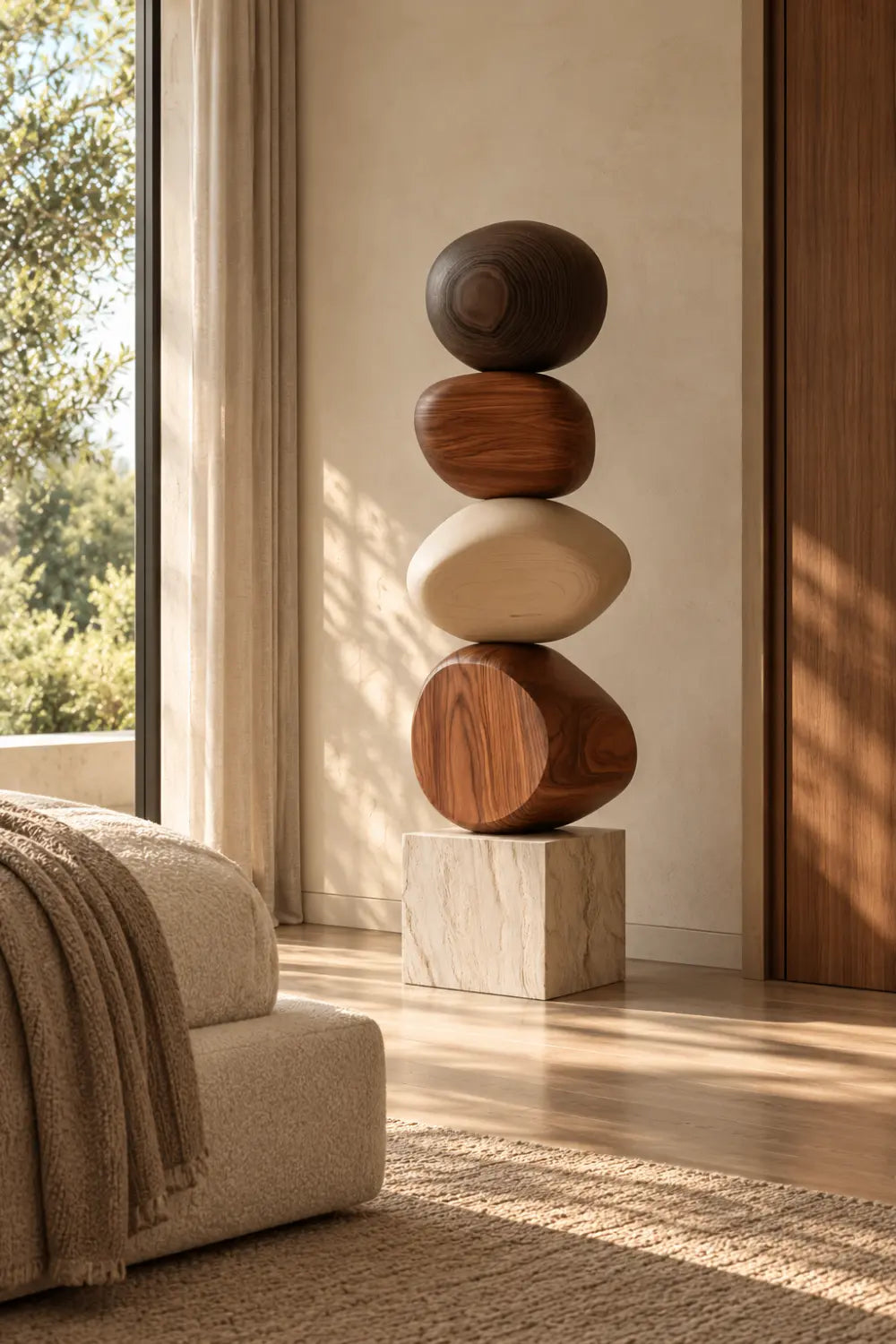 Large Abstract Wood Sculpture For Modern Minimalist Living Room Decor