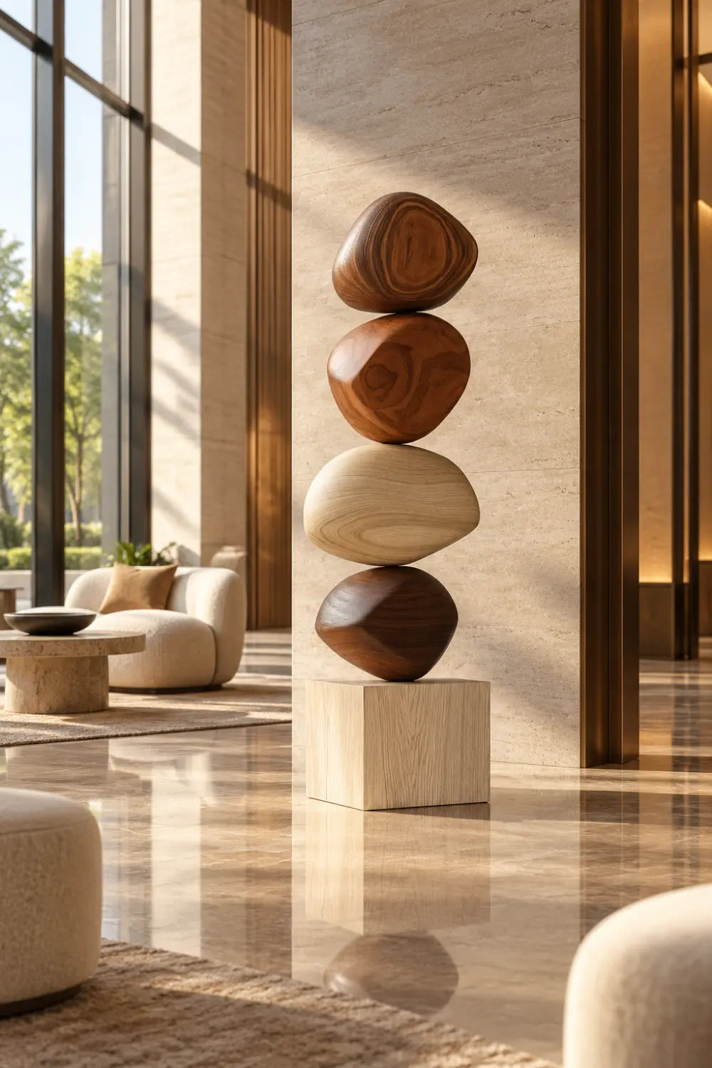 Large Abstract Wooden Sculpture For Modern Minimalist Home Decor And Living Room Art