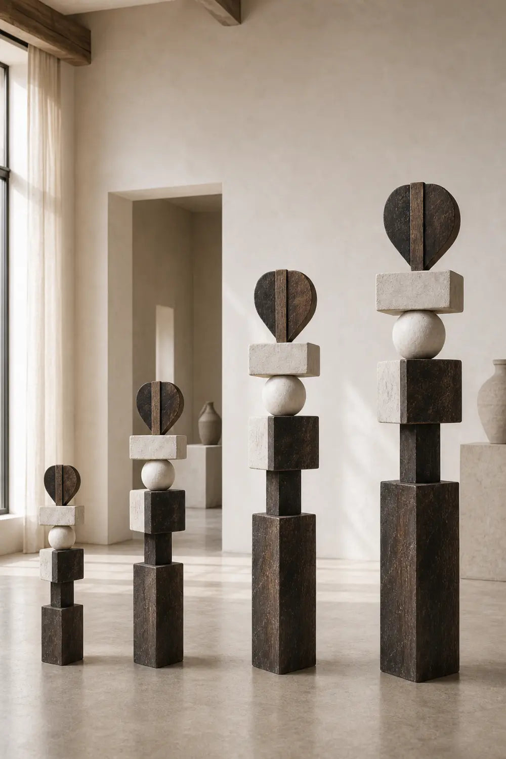 Large Hand-Carved Wooden Sculpture For Modern Living Room Decor Abstract Minimalist Floor Art