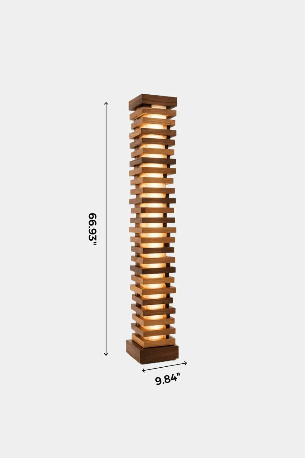 Handcrafted Natural Wood Floor Lamp With Layered Slats And Warm Glow Lighting