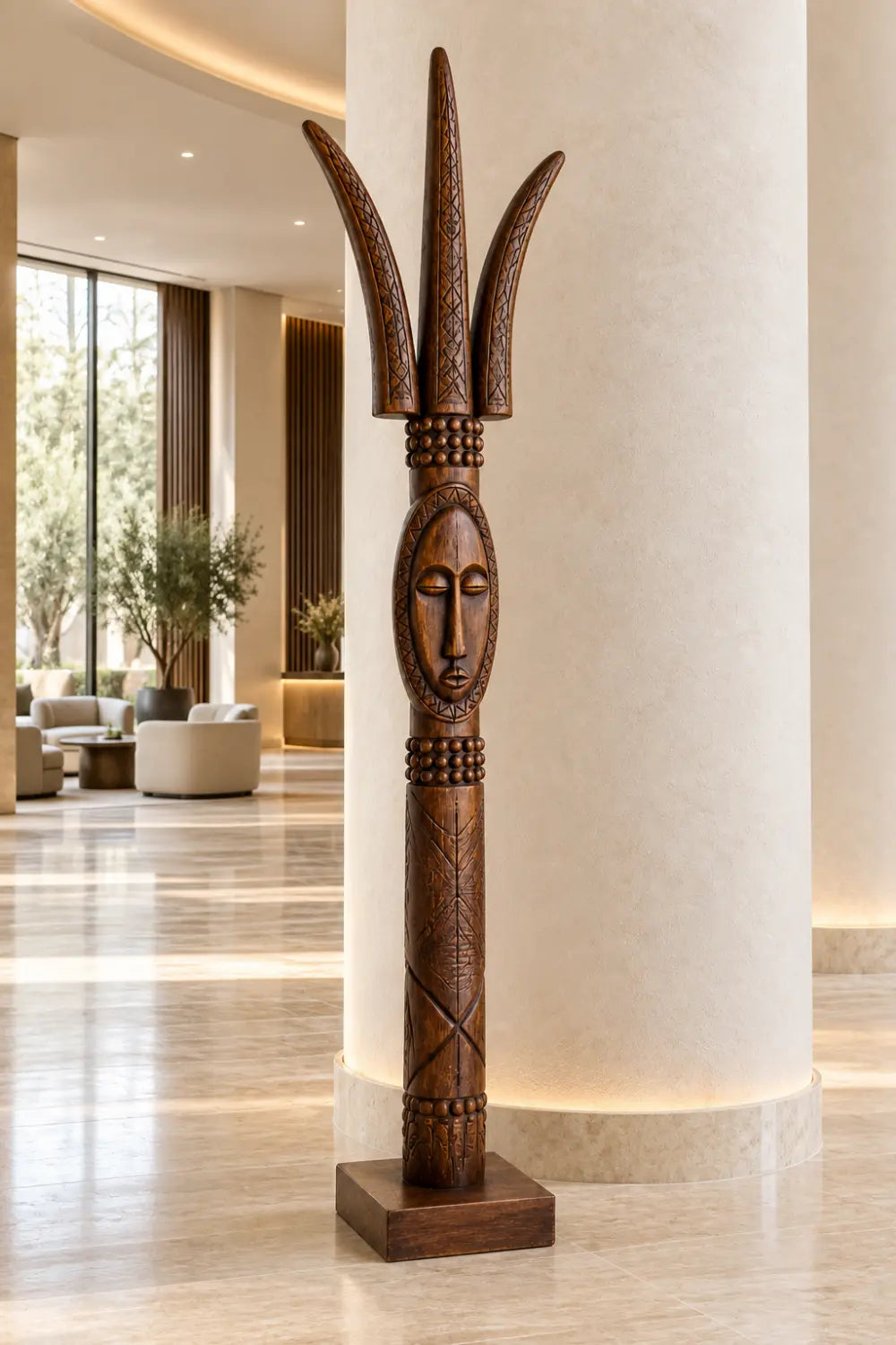 Large Vertical African Art Sculpture Abstract Human Form For Modern Bohemian Interior Design