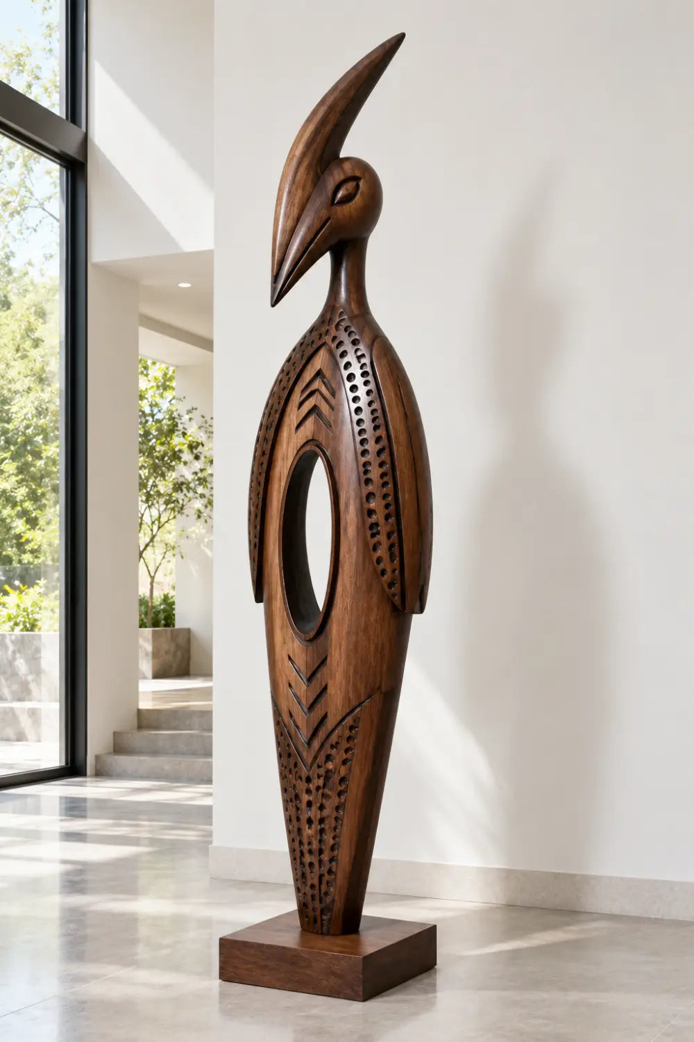 Large Abstract Wooden Bird Statue Modern Floor Sculpture For Home Office