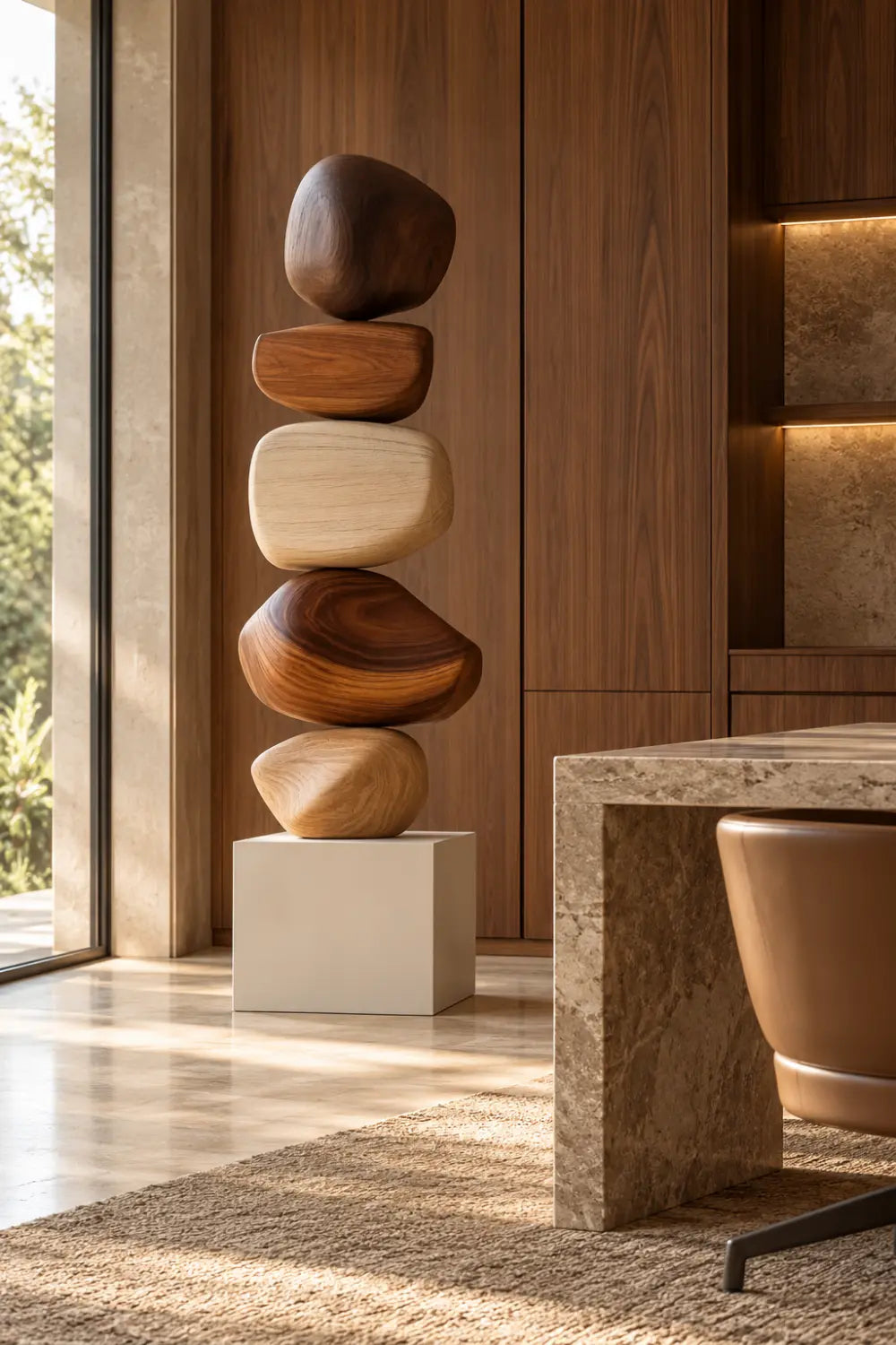 Large Abstract Wooden Floor Sculpture For Modern Minimalist Home Decor And Living Room Art