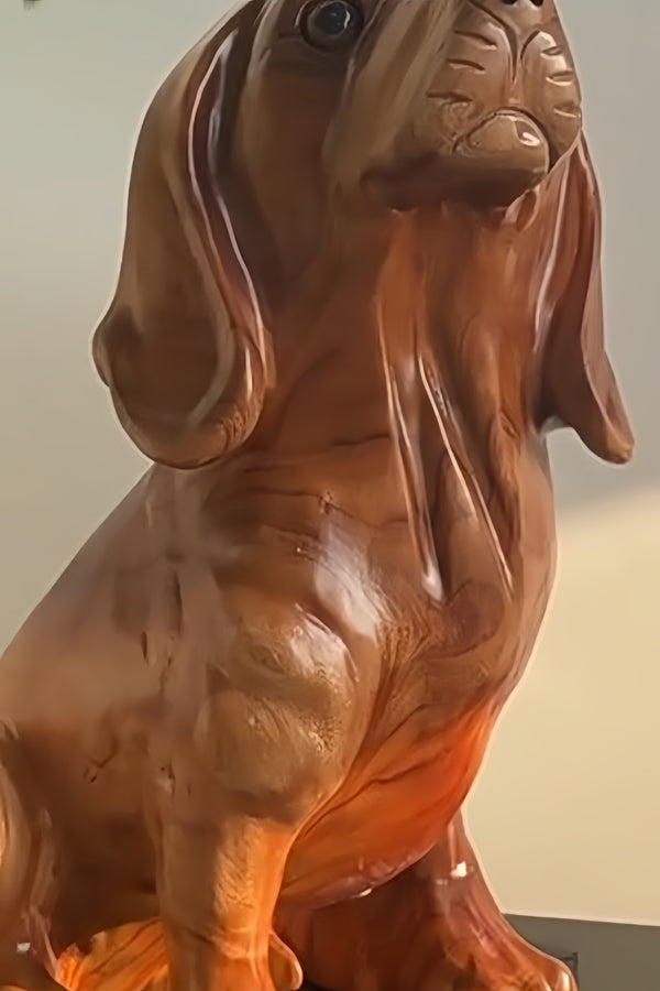 Dog Wood Carving Hand Carving Wooden Art  Wood Sculpture Animal Crafts Wooden Puppy Statue