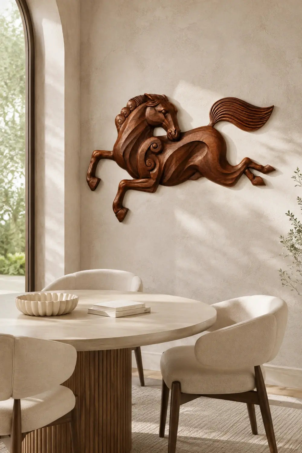 Wooden Horse & Human Profile Wall Relief | Optical Illusion Art
