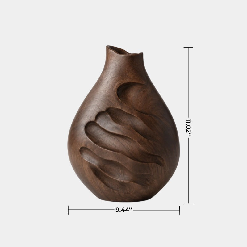 Modern Rustic Wooden Vase Unique Asymmetrical Gourd Shape Sculpture Accent Piece