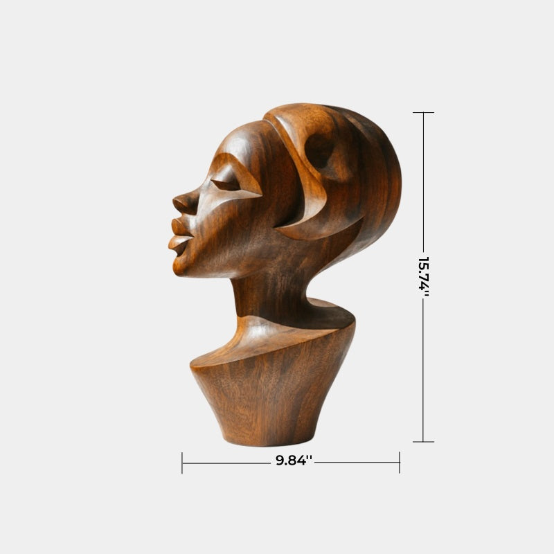 Mid-Century Modern Wooden Bust | Hand-Polished Feminine Silhouette Sculpture