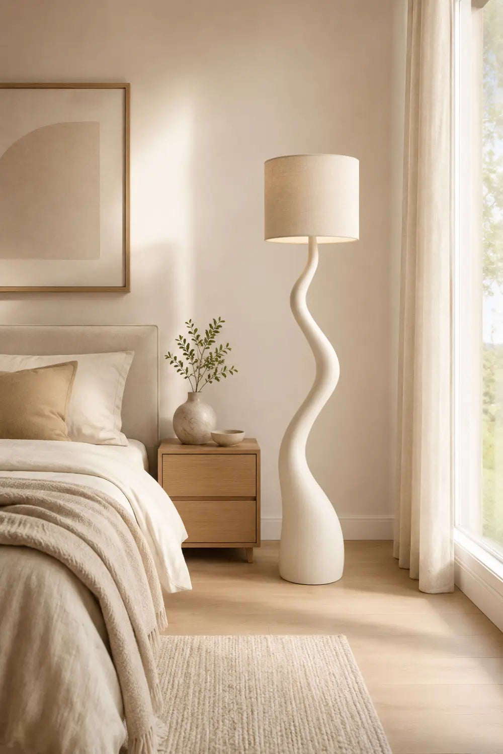Modern Wooden Floor Lamp With Abstract Serpentine Form For Living Room Decor