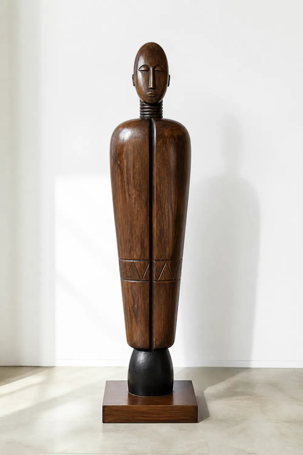 Large Freestanding Wooden Statue Vertical Abstract Human Form Art Piece For Lobby