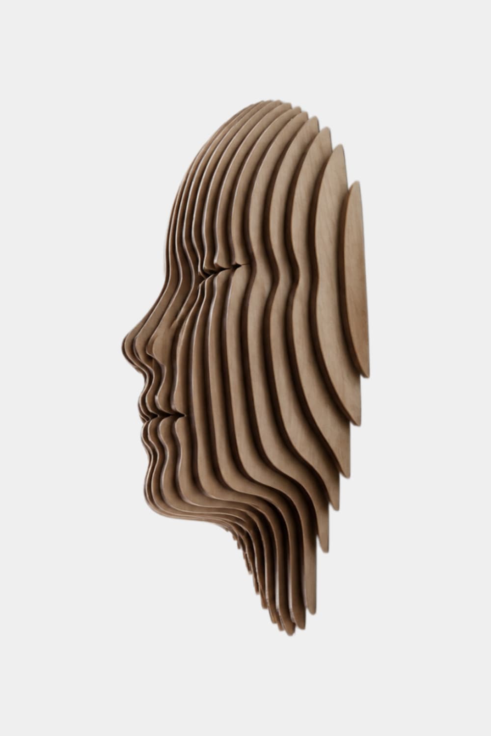 Parametric Sliced Wooden Face Wall Art | 3D Layered Profile Relief Decor